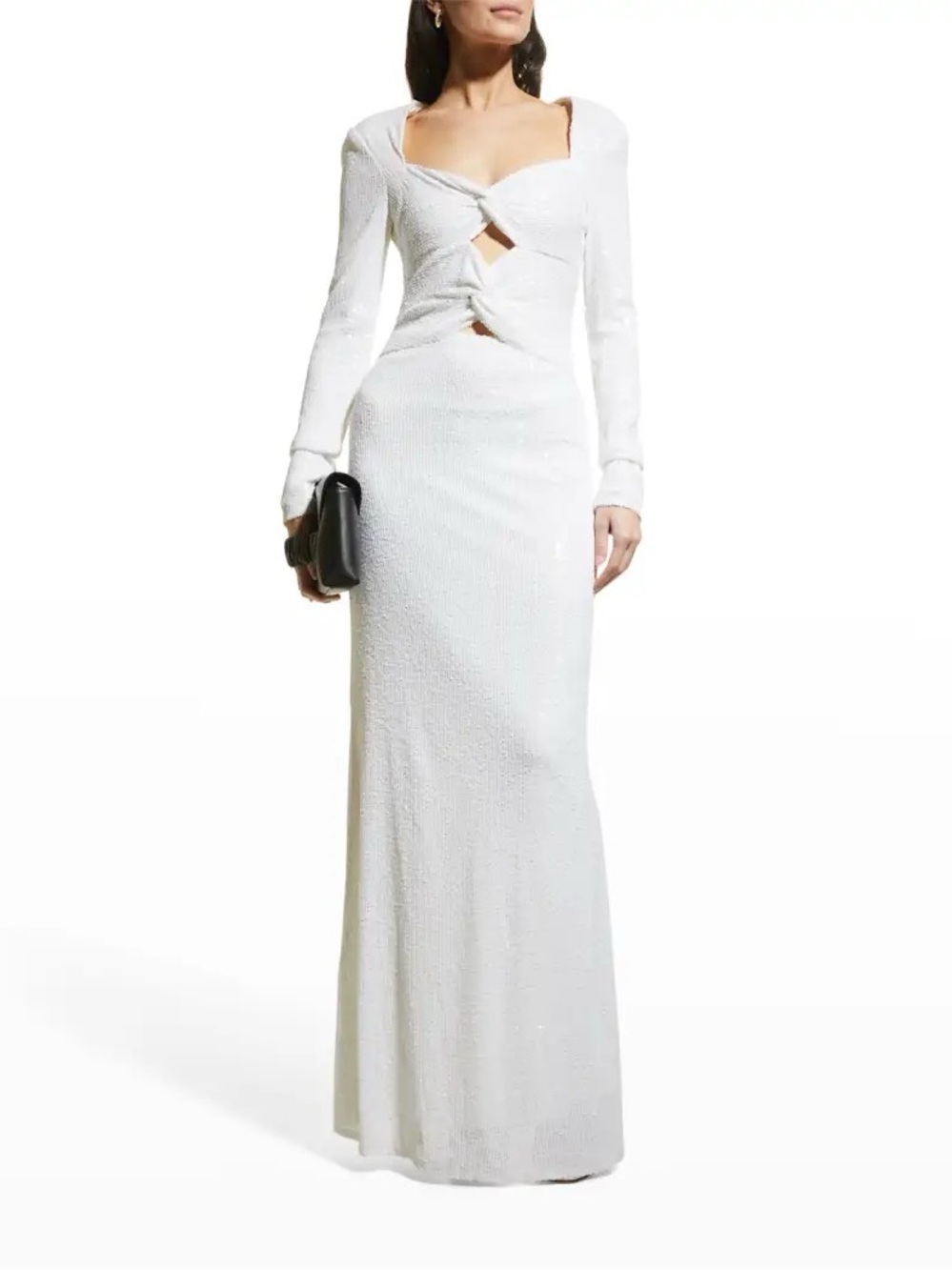 One Social 33 White Long-Sleeve Cutout Maxi Dress with Twist Detail